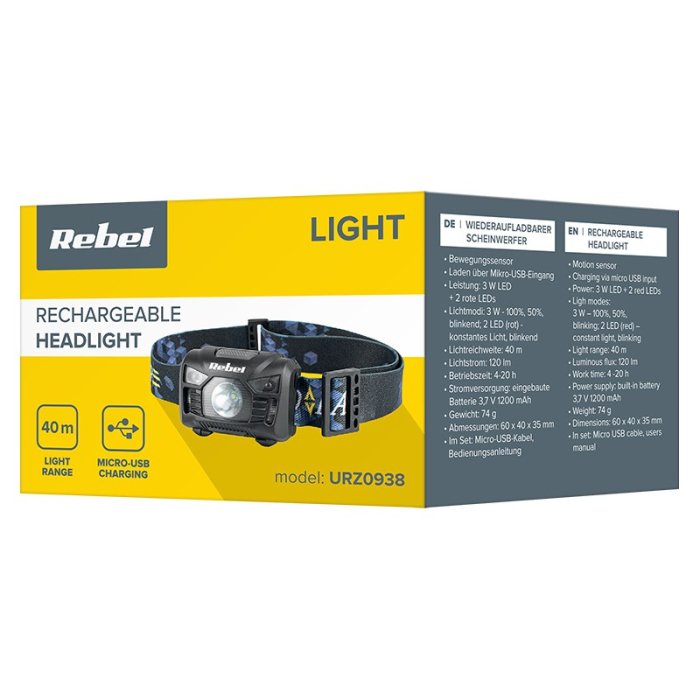 LANTERNA FRONTALA LED 3W ACCU 120LM REBEL [5]