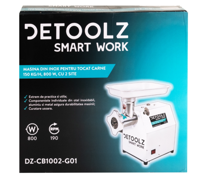 Masina tocat carne Detoolz, 800W, 150 kg/h Inox cu 2 site [7]