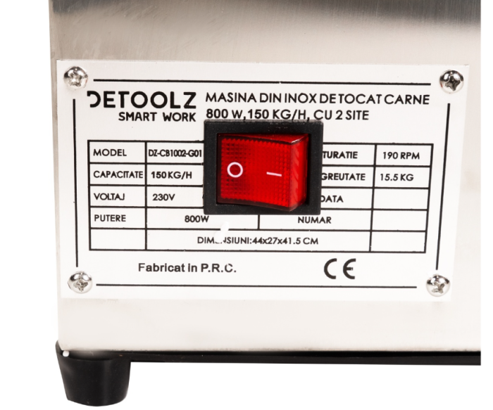 Masina tocat carne Detoolz, 800W, 150 kg/h Inox cu 2 site [4]