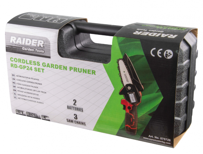 Mini-fierăstrău grădină 12V 4” cu 2 baterii și 3 lanțuri 075726 [3]