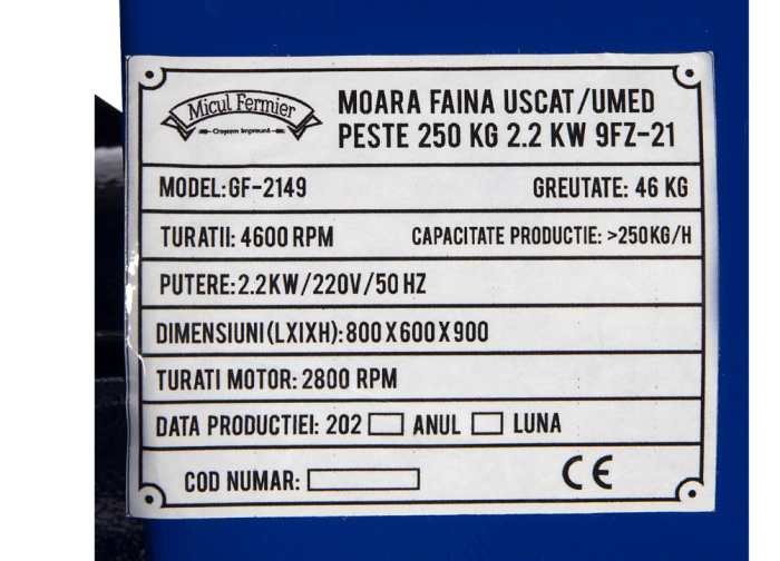 Moara faina uscat/umed 250kg 2.2KW 9FZ-21 [6]