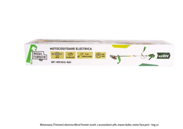 Motocoasa (Trimmer) electrica Micul Fermier 2x20V, 2 acumulatori 4Ah, maner dublu, motor fara perii [10]
