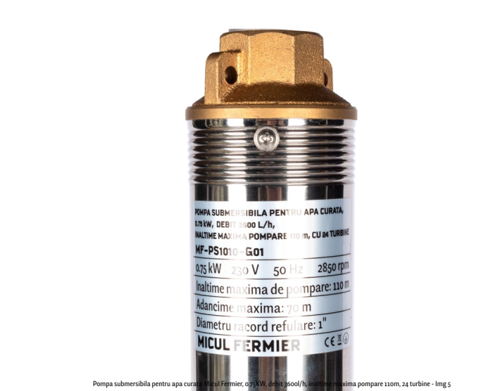 Pompa submersibila pentru apa curata Micul Fermier, 0.75KW, debit 3600l/h, inaltime maxima pompare 110m, 24 turbine [5]