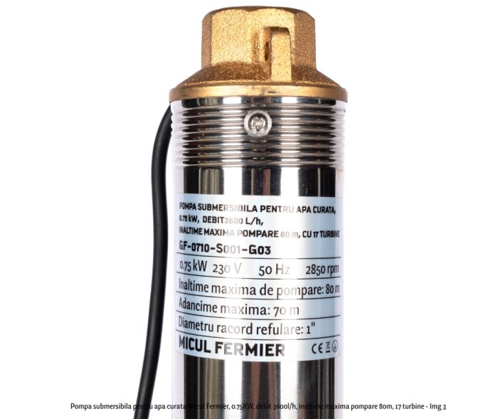 Pompa submersibila pentru apa curata Micul Fermier, 0.75KW, debit 3600l/h, inaltime maxima pompare 80m, 17 turbine [3]