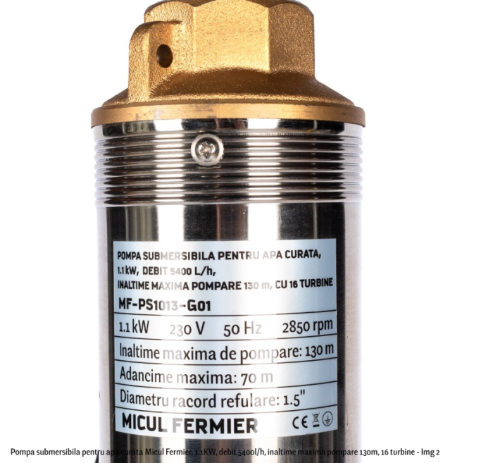 Pompa submersibila pentru apa curata Micul Fermier, 1.1KW, debit 5400l/h, inaltime maxima pompare 130m, 16 turbine [2]