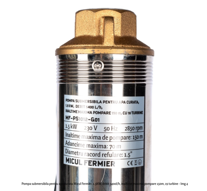 Pompa submersibila pentru apa curata Micul Fermier, 1.5KW, debit 5400l/h, inaltime maxima pompare 150m, 19 turbine [4]