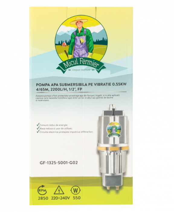 Pompa submersibila vibr 0,55kW 4/65m 2200l/h 1/2" FP  GF-1325-S001-G02 [5]