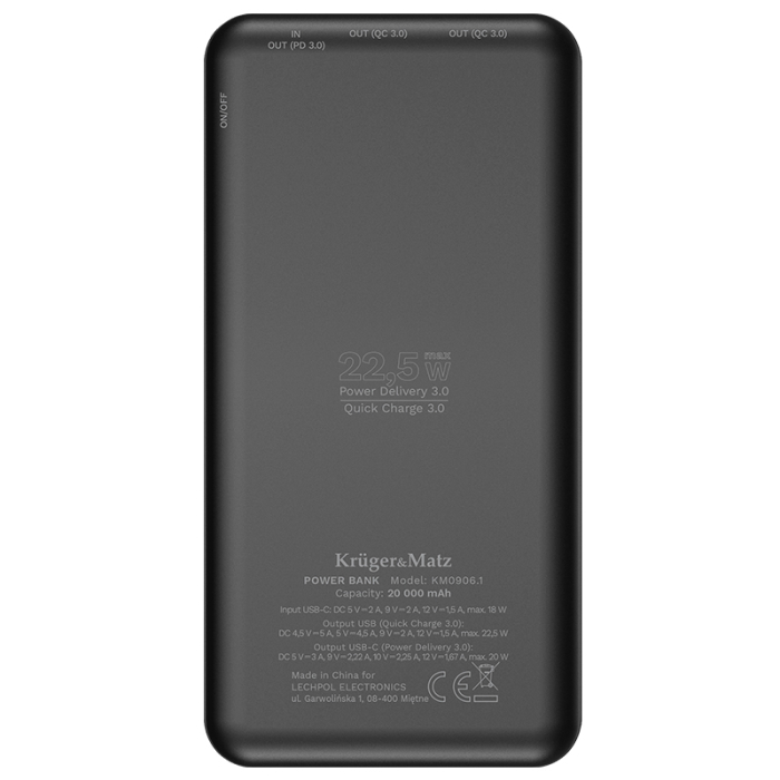 POWER BANK 20000MAH LI-POL QC 3.0 PD 3.0 KRUGER&MATZ [6]