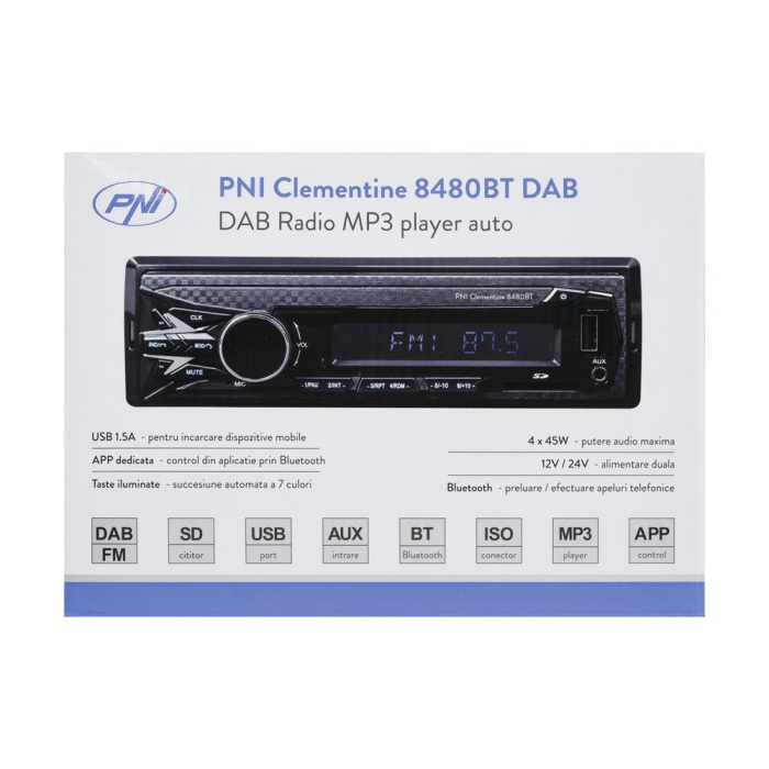 RADIO MP3 PLAYER AUTO DAB SI RDS PNI CLEMENTINE 8480BT 4X45W, 12/24V, CU SD, USB, AUX, RCA, BLUETOOTH SI USB 1.5A [10]