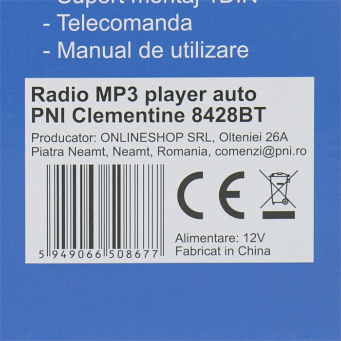 RADIO MP3 PLAYER AUTO PNI CLEMENTINE 8428BT, 4X45W, 12V, 1 DIN, CU SD, USB, AUX, RCA SI BLUETOOTH [6]