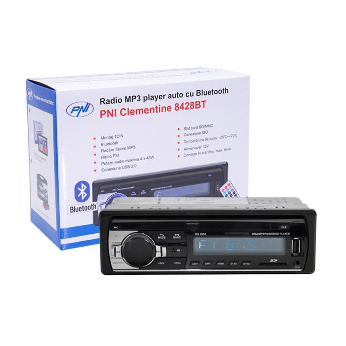 RADIO MP3 PLAYER AUTO PNI CLEMENTINE 8428BT, 4X45W, 12V, 1 DIN, CU SD, USB, AUX, RCA SI BLUETOOTH [2]