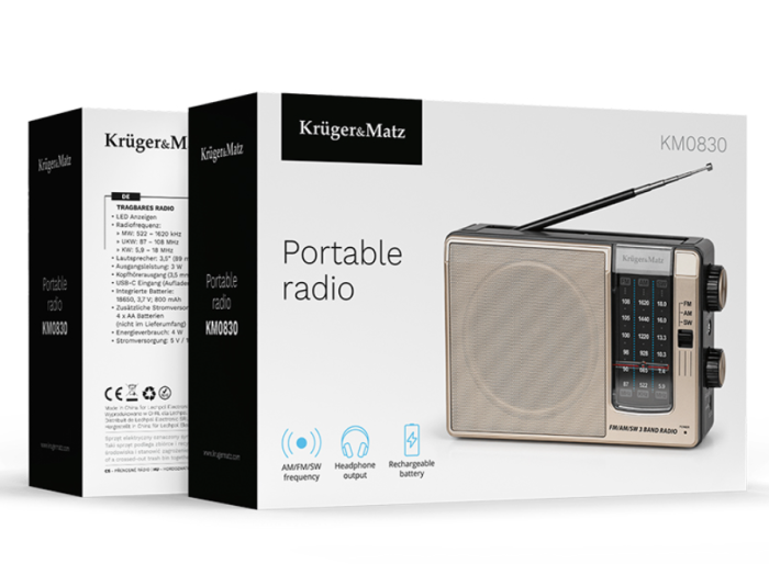 Radio portabil analog Kruger&Matz KM0830 – recepție FM/AM, design compact, autonomie excelentă [5]