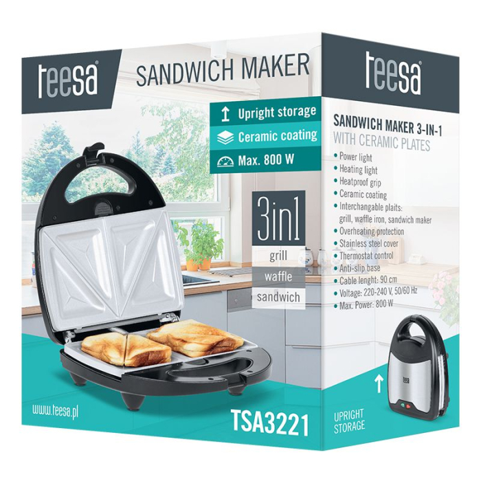 SANDWICH MAKER 3 IN 1 CERAMIC TEESA [8]