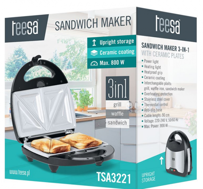 SANDWICH MAKER 3 IN 1 CERAMIC TEESA TSA3221 [4]