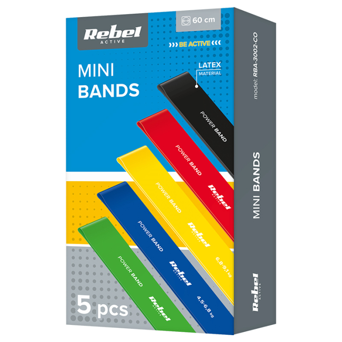 SET 5 BENZI ELASTICE LATEX MINI BAND 2-18KG REBEL ACTIV [6]