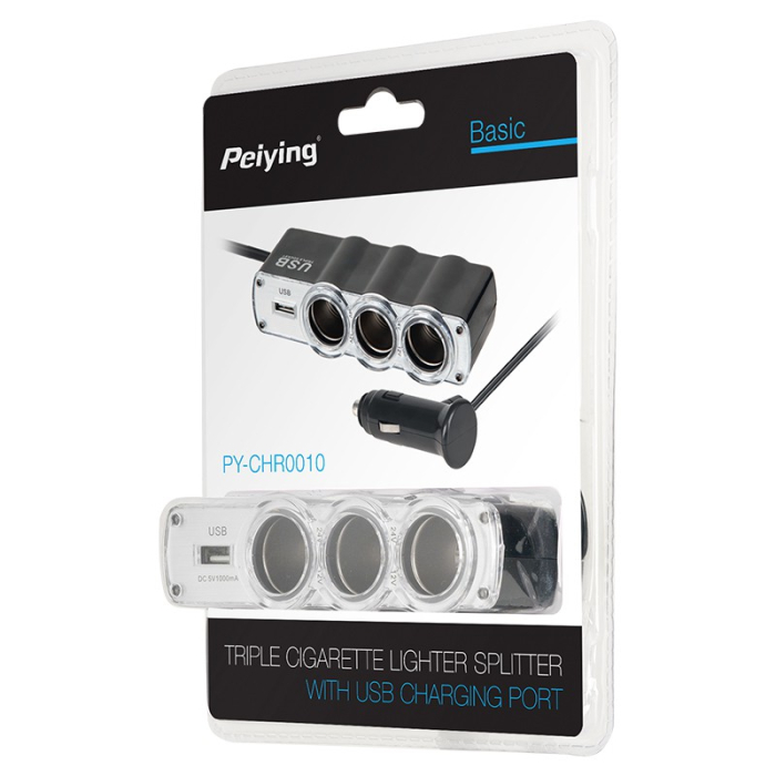 SPLITTER BRICHETA AUTO X3 CU USB SI CABLU PEIYING [3]