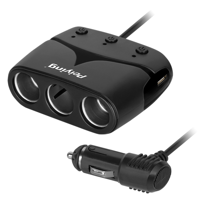 SPLITTER BRICHETA AUTO X3 CU USB SI CABLU PEIYING [2]
