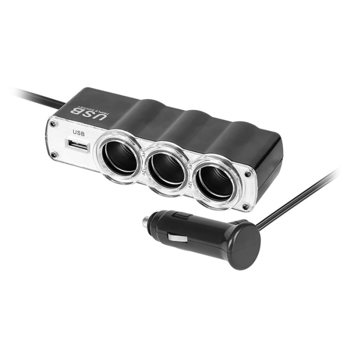 SPLITTER BRICHETA AUTO X3 CU USB SI CABLU PEIYING [2]