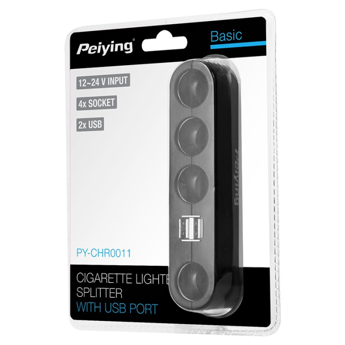 SPLITTER BRICHETA AUTO X4 CU USB SI CABLU PEIYING [3]