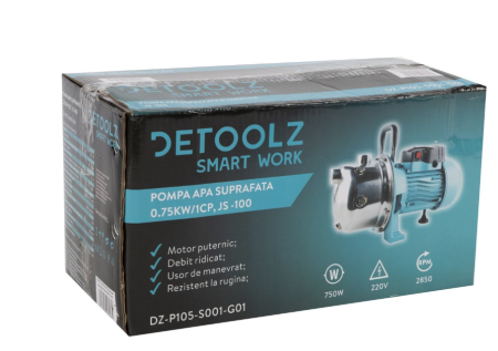 Pompa de suprafata Detoolz 0.75 kW, debit 3300l/h, inaltime de pompare 45m, carcasa pompa inox [4]