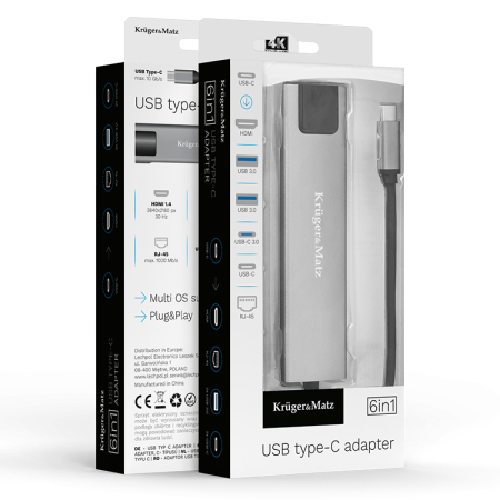 ADAPTOR HUB USB TIP C HDMI/2X USB3.0/2X USB TIP C/RJ45 [6]