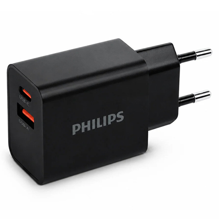 Tablete & telefoane - ALIMENTATOR RETEA USB-A + USB C PD 25W PHILIPS