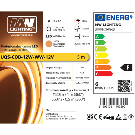 BANDA LED COB 12W 12V 3000K 5M [3]