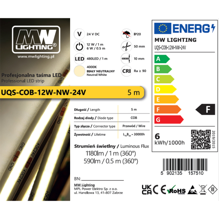 BANDA LED COB 12W 24V 4000K 5M [4]