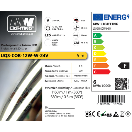 BANDA LED COB 12W 24V 6500K 5M [4]