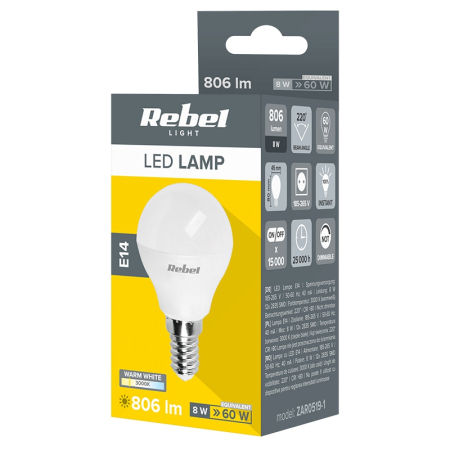 BEC LED G45 E14 8W 3000K 230V REBEL [2]