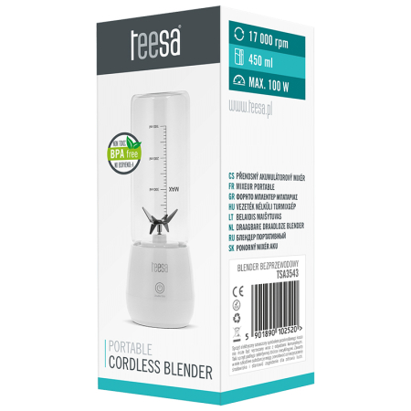 BLENDER PORTABIL 450ML 100W 2X 2000 MAH TEESA [6]