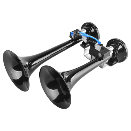 SISTEME DE AVERTIZARE - CLAXON CAMION NEGRU METALIC CU 2 GOARNE, MELODIC, 24V 1A