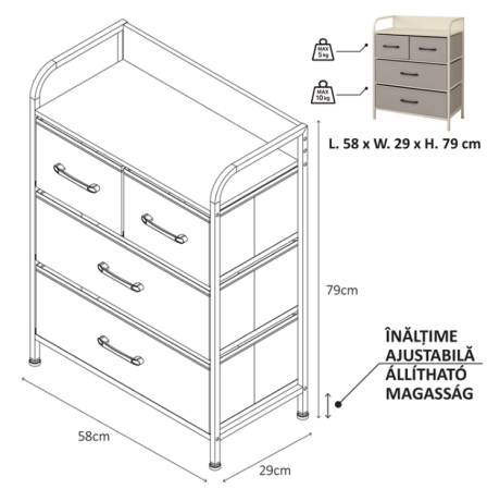 COMODA 4 SERTARE TEXTILE / 58X29X79CM - GRI/ALB [1]