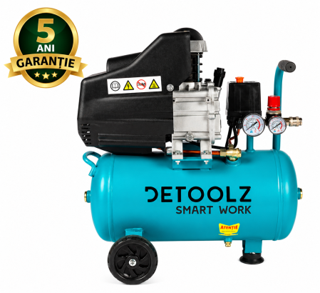 Compresoare - Compresor Detoolz 24L cu ulei, 1500 W, debit 160L/min, 8 bar, 2 prize de aer