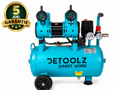 Compresoare - Compresor Detoolz 24L fara ulei, 1500 W, debit 154L/min, 8 bar, 2 prize de aer