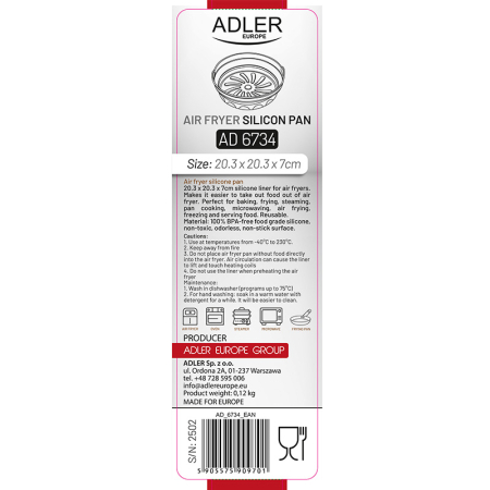 FORMA DE COPT SILICON ROTUNDA AIR FRYER ADLER [6]