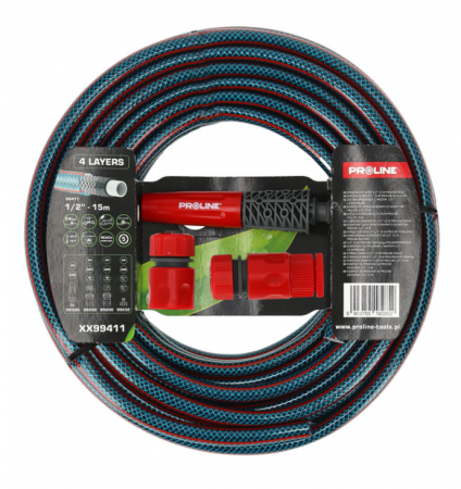 Irigare - Furtun apă 4-strat 1/2" / 15m cu stropitor și accesorii XX99411