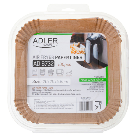 HARTIE PENTRU AIR FRYER PATRAT 20CM 100BUC ADLER [14]
