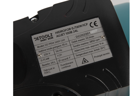 Hidrofor Detoolz 0.75 kW, debit 3300l/h, inaltime de pompare 45m, carcasa pompa fonta, volum butelie 24 litri [5]