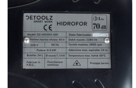 Hidrofor Detoolz 0.9 kW, debit maxim 2280l/h, inaltime maxima de pompare 40m, corp pompa fonta, butelie 24L, ejector [2]