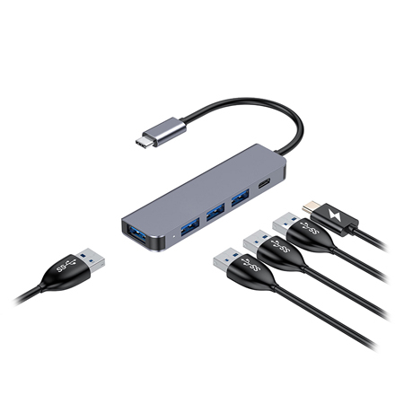 PC, periferice - HUB 5 IN 1 USB-C PD 100W ALUMINIU PLATINET