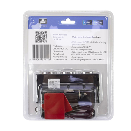 INCARCATOR AUTO SPLITER PNI LIGHTER 20 12V/24V, CU 2 IESIRI BRICHETA, 2 X USB (1A), INDICATOR LED [5]