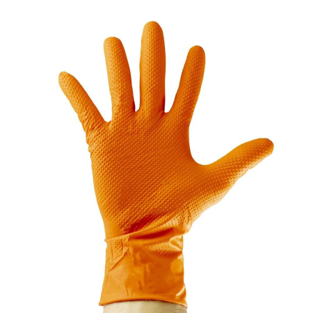 CONSUMABILE ATELIER - MANUSI DIN NITRIL DE CULOARE ORANGE 7.0 MIL TEXTURA DE DIAMANT, MARIMEA: M (100 BUCATI) JBM