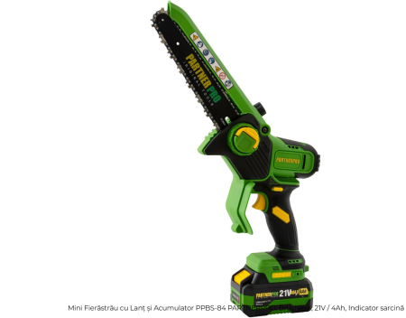 Drujbe, motofierastraie - Mini Fierăstrău cu Lanț și Acumulator PPBS-84 PARTNERPRO, Brushless, 21V / 4Ah, Indicator sarcină