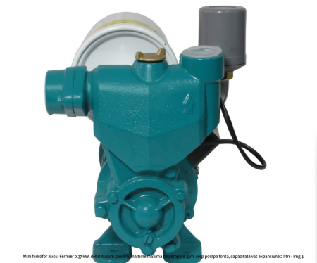 Mini hidrofor Micul Fermier 0.37 kW, debit maxim 2200l/h, inaltime maxima de pompare 33m, corp pompa fonta, capacitate vas expansiune 2 litri [3]