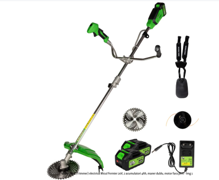 Motocoase - Motocoasa (Trimmer) electrica Micul Fermier 20V, 2 acumulatori 4Ah, maner dublu, motor fara perii