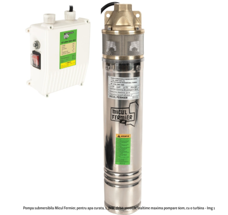 Pompe - Pompa submersibila Micul Fermier, pentru apa curata, 1.3kW, debit 3000l/h, inaltime maxima pompare 60m, cu o turbina