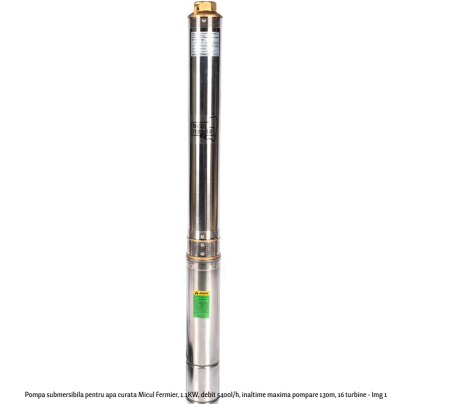 Pompe - Pompa submersibila pentru apa curata Micul Fermier, 1.1KW, debit 5400l/h, inaltime maxima pompare 130m, 16 turbine