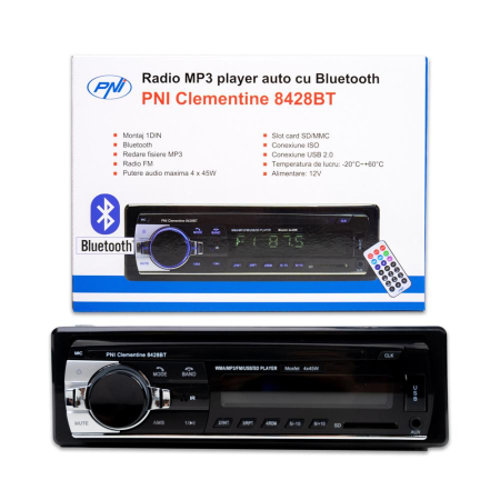 SISTEME ELECTRICE - RADIO MP3 PLAYER AUTO PNI CLEMENTINE 8428BT, 4X45W, 12V, 1 DIN, CU SD, USB, AUX, RCA SI BLUETOOTH