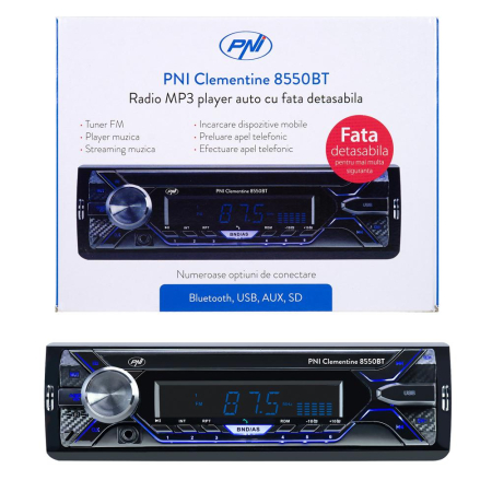 SISTEME ELECTRICE - RADIO MP3 PLAYER AUTO PNI CLEMENTINE 8550BT, FATA DETASABILA, 4X45W, 12V, 1 DIN, CU SD, USB, AUX, RCA